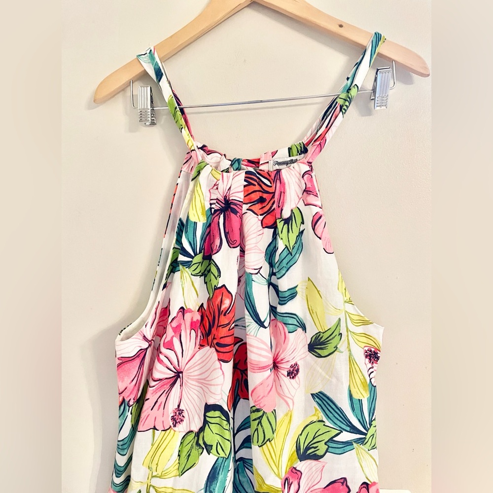 Tommy Bahama Floral Linen Halter Shift Dress Fringe Hem Lined Hibiscus Print L - Picture 4 of 13
